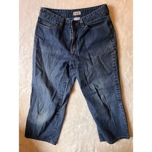 LL Bean Womens Pima Cotton Crop Jeans Baggy Blue Medium Wash Size 8 Reg